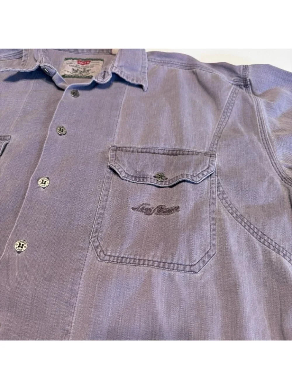 Vintage Levi's Long Sleeve Button Up Shirt Lavender Purple Pockets Mens Large